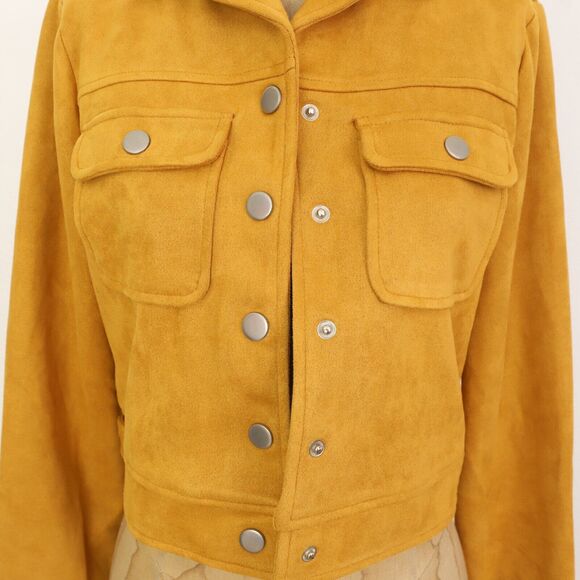 ALLEGRA K Amazon Faux Suede Snap Button Crop Jacket Size S Mustard Yellow NWT A3 - Picture 6 of 7